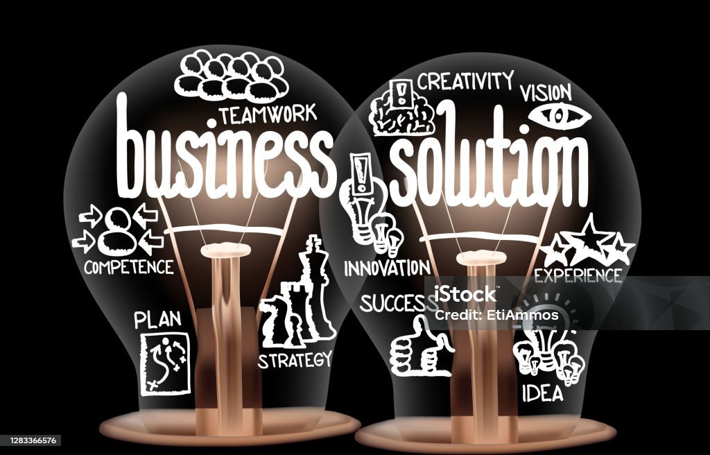 Solotion Pic Light Bulb With Business Solution Concept Stock Illustration - Download ...