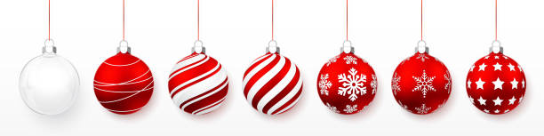 istock Red shiny glowing Christmas balls. Xmas glass ball. Holiday decoration template. Vector illustration 1283366946
