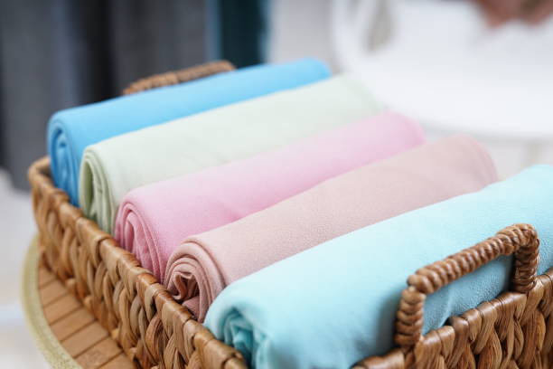 istock Colourful Close-up Silk Fabric rolls at shop 1283378029