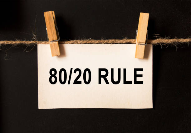 istock a sheet on a black background with text 80 20 RULE . business concept 1283378298