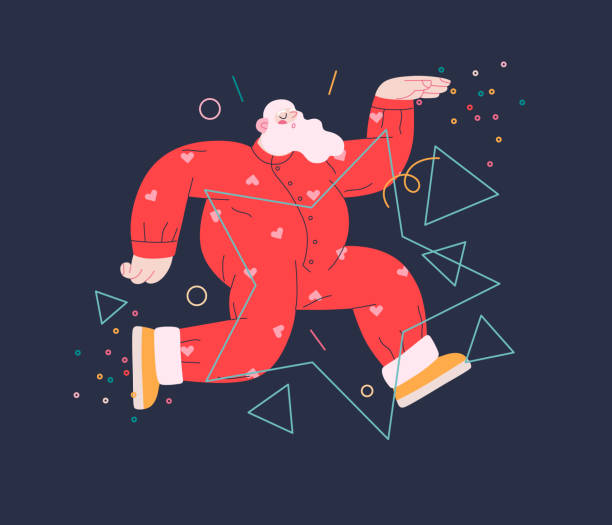 Dancing Santa - Christmas and New Year party Dancing Santa - Christmas and New Year party - modern flat vector concept illustration of cheerful Santa Claus dancing wearing pajamas pajamas illustrations stock illustrations
