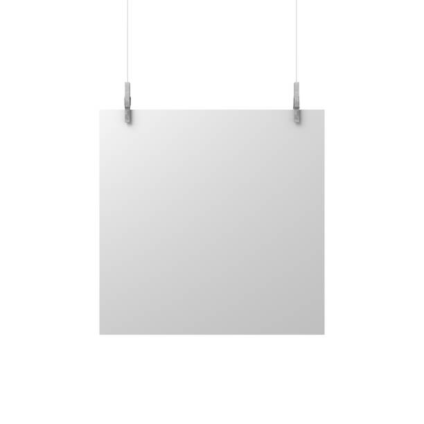 istock Blank Square Poster Mockup on clothespins 1283379647