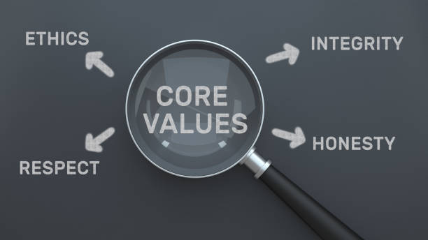 Core Values Diagram With Magnifying Glass And Conceptual Words On Blackboard Core Values Diagram With Magnifying Glass And Conceptual Words On Blackboard morality stock pictures, royalty-free photos & images