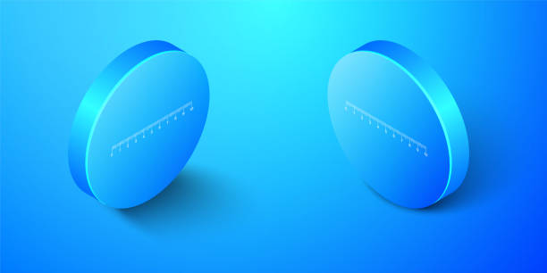 istock Isometric Measuring scale, markup for rulers icon isolated on blue background. Size indicators. Different unit distances. Blue circle button. Vector 1283382385
