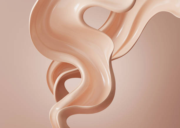 3D beige display with liquid foundation splash swirl on studio background. Nude makeup cream fluid flow podium showcase for beauty product, cosmetics promotion. Minimal Abstract 3D render mockup Social media banner or online shop advertisement banner for product promotion or catalog. coloir splash make up stock pictures, royalty-free photos & images