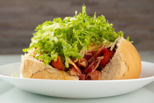 istock Hot dog sausage bacon salad 1283388373