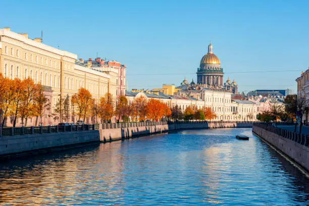 St. Isaac's Cathedral and Moyka river in autumn, Saint Petersburg, Russia