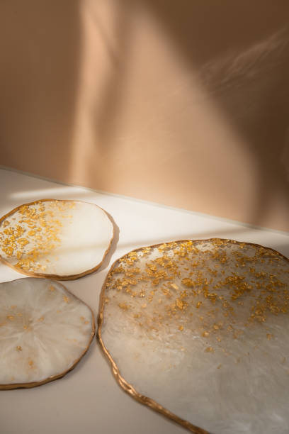 istock Epoxy resin minimalist product golden decor still life 1283389999