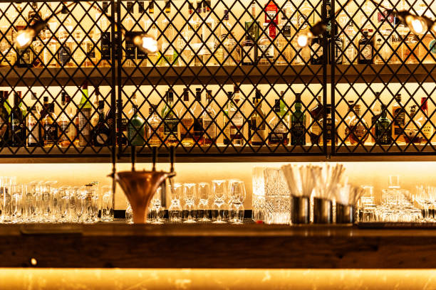 istock Bar in restautant with bottles and drinks 1283393402