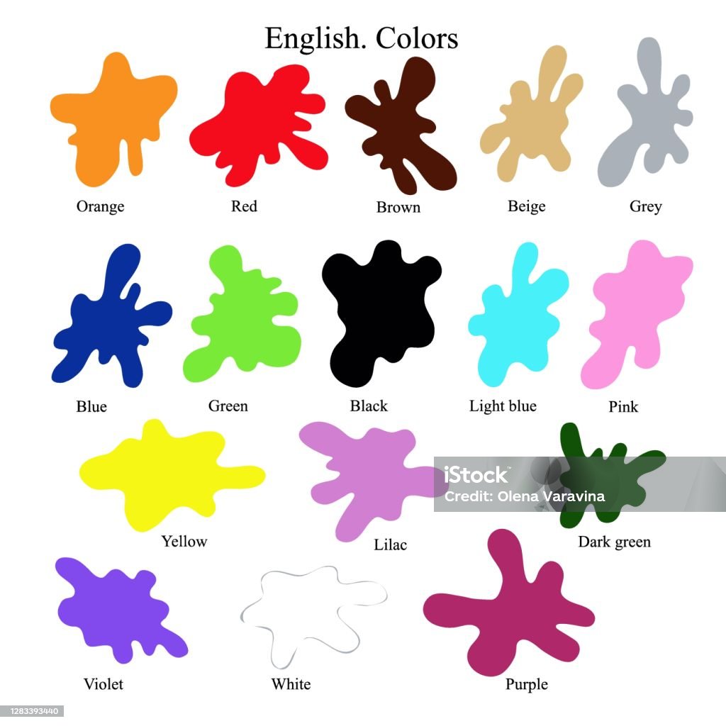 กิจกรรมภาษาอังกฤษสําหรับเด็ก การเรียนรู้สี สาดที่มีสีสันด้วยคํา  การเรียนการสอนวัสดุที่ ภาพประกอบสต็อก - ดาวน์โหลดรูปภาพตอนนี้ - Istock