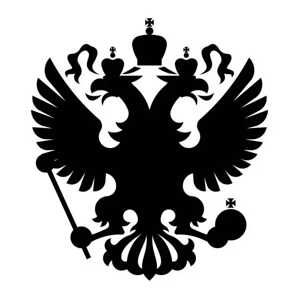 Vector illustration of Russian two-headed eagle symbol. Vector black silhouette. Template, element, or template