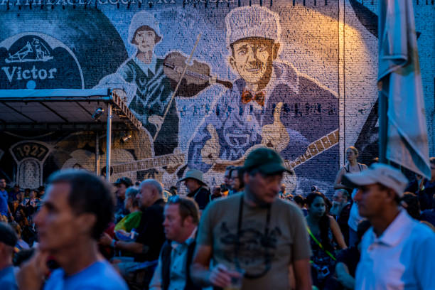 Bristol, Tennessee, USA - September 20, 2014: Crowds gather in downtown Bristol for the 2014 Rhythm and Roots Festival. The town is bisected by the Tennessee-Virginia state line and is known as the birthplace of country music.