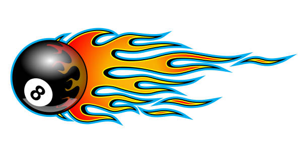 白い背景に隔離されたビリヤード8ボールホットロッドマッスルカーグラフィックと部族の火炎ベクトルアート - tribal art flame indigenous culture fire点のイラスト素材／クリップアート素材／マンガ素材／アイコン素材