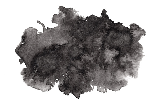 Textured expressive horizontal black ink or watercolor stain. Abstract monochrome gradient dynamic isolated inky blob, dark thunderous cloud concept for texture, black Friday banner design, background