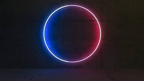 istock Product display area concept with neon circular rings 3D rendering 1283401302