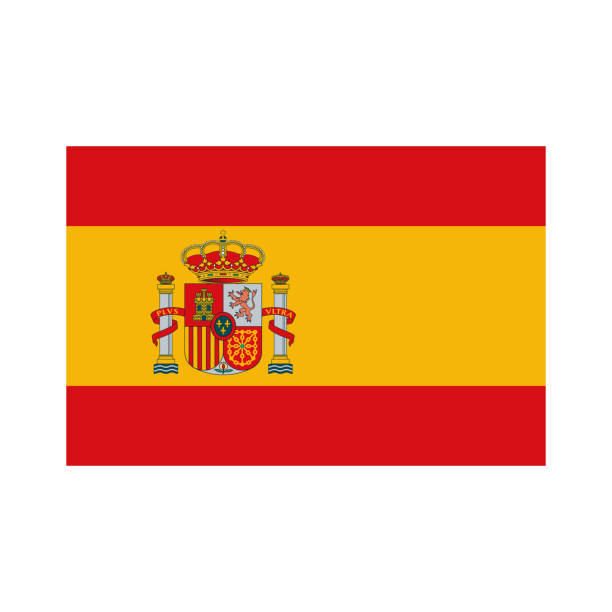 Spain Flag Icon on Transparent Background A flat design Spain icon on a transparent background (can be placed onto any colored background). File is built in the CMYK color space for optimal printing. Color swatches are global so it’s easy to change colors across the document. No transparencies, blends or gradients used. spanish flag stock illustrations