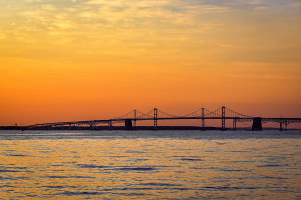 istock Sunset and dramatic sky at Chesapeake Bay Bridge 1283404556