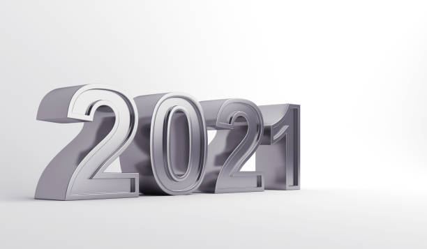 istock 2021 text 3d on white background, Happy new year, copy space, 3D rendering illustration 1283404646