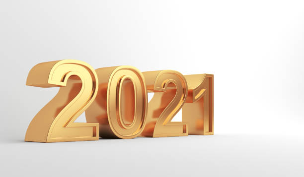 istock 2021 text 3d on white background, Happy new year, copy space, 3D  rendering illustration 1283404649