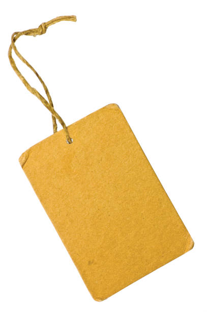 istock Blank Empty Tan Beige Yellow Grunge Cardboard Sale Tag Label Copy Space Background, Cotton String, Isolated Vertical Macro Closeup 1283405603