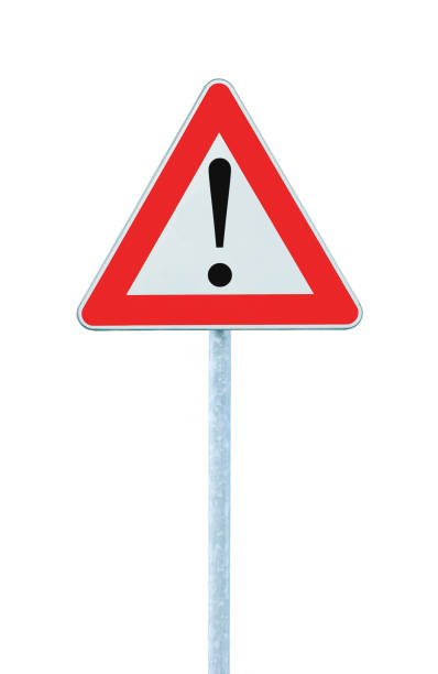 istock Other Danger Ahead Warning Road Sign Triangle, Grey Pole Post, Isolated Vertical Closeup, Triangular Red Frame 1283405616