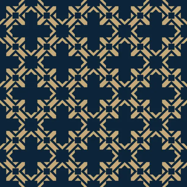 Vector illustration of Golden abstract geometric seamless pattern in oriental style. Asian ornament