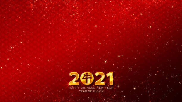 feliz año nuevo chino 2021, año del buey también conocido como el festival de primavera sobre fondo rojo. - china year new temple fotografías e imágenes de stock