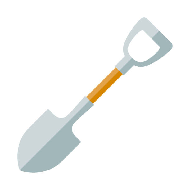 Shovel Icon on Transparent Background A flat design gardening icon on a transparent background (can be placed onto any colored background). File is built in the CMYK color space for optimal printing. Color swatches are global so it’s easy to change colors across the document. No transparencies, blends or gradients used. shovel stock illustrations