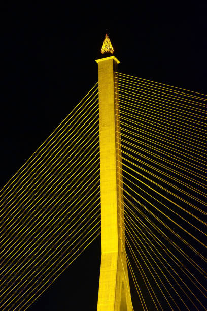 istock Pattern of a golden bridge during in the night 1283411636