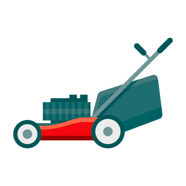 Lawn Mower Icon on Transparent Background A flat design gardening icon on a transparent background (can be placed onto any colored background). File is built in the CMYK color space for optimal printing. Color swatches are global so it’s easy to change colors across the document. No transparencies, blends or gradients used. lawn mower clip art stock illustrations