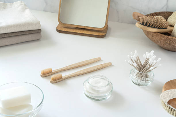 istock Zero waste concept. Set of eco friendly bathroom accessories 1283412484