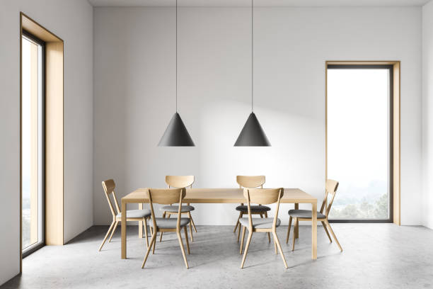 istock White dining room interior with wooden table 1283413536
