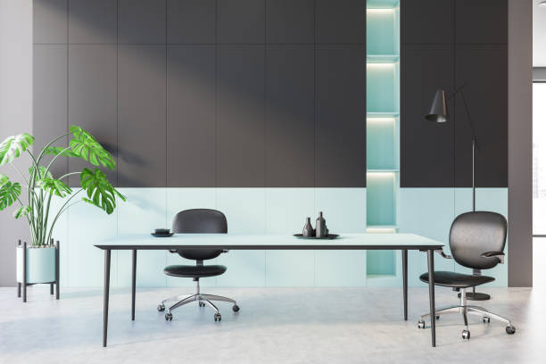 istock Gray and blue home office interior 1283413561