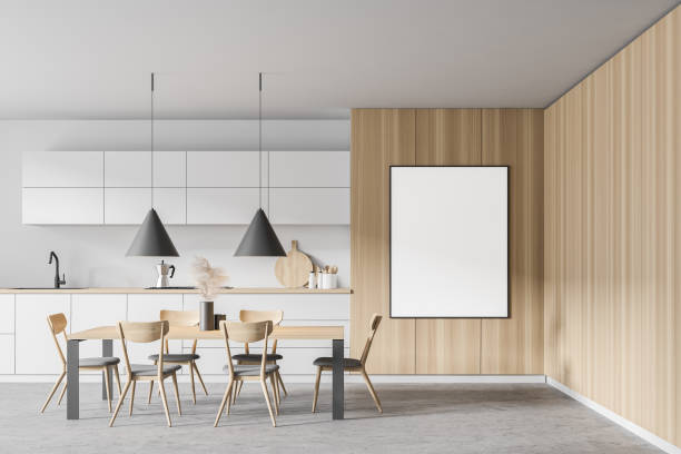 istock Poster in white and wooden kitchen with table 1283414372