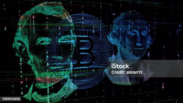 Cybermoney Dollar Currency Digital Stock Photo - Download Image Now - Cryptocurrency, Blockchain, Paying