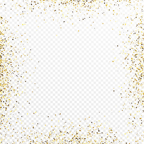 GoldBackground-132 Gold glitter confetti backdrop isolated on white transparent background. Celebratory texture with shining light effect. Vector illustration. gold dots stock illustrations