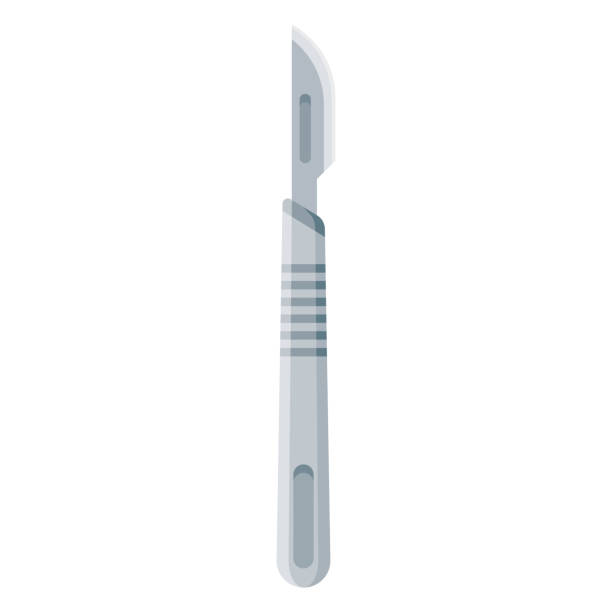 Scalpel Icon on Transparent Background A flat design medical supply icon on a transparent background (can be placed onto any colored background). File is built in the CMYK color space for optimal printing. Color swatches are global so it’s easy to change colors across the document. No transparencies, blends or gradients used. scalpel stock illustrations