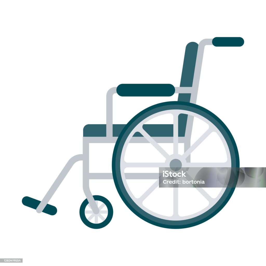 Wheelchair Icon on Transparent Background A flat design medical supply icon on a transparent background (can be placed onto any colored background). File is built in the CMYK color space for optimal printing. Color swatches are global so it’s easy to change colors across the document. No transparencies, blends or gradients used. Wheelchair stock vector