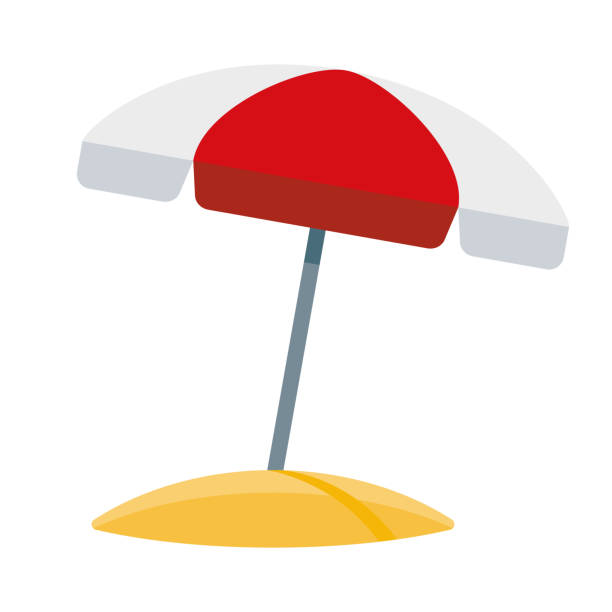 Beach Umbrella Icon on Transparent Background A flat design travel icon on a transparent background (can be placed onto any colored background). File is built in the CMYK color space for optimal printing. Color swatches are global so it’s easy to change colors across the document. No transparencies, blends or gradients used. beach umbrella stock illustrations