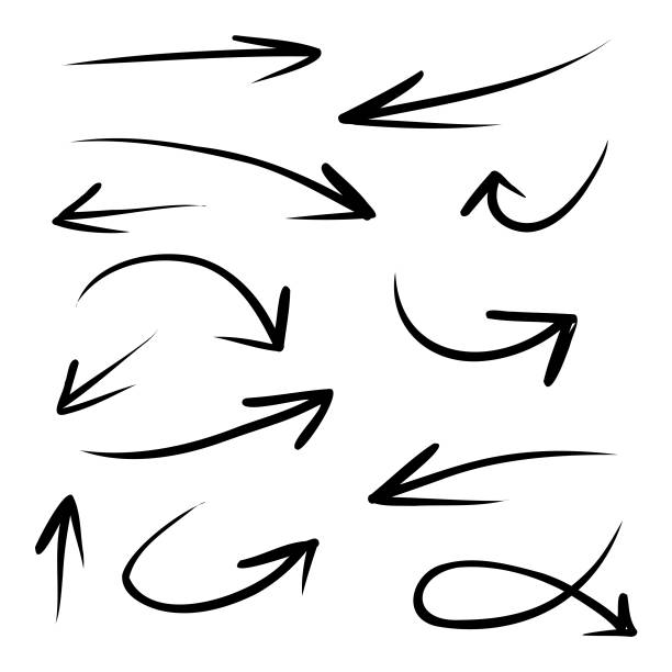 simbol panah yang digambar dengan tangan - arrow ilustrasi stok