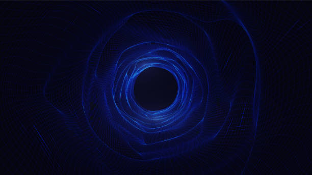 ilustrações de stock, clip art, desenhos animados e ícones de blue wireframe digital tunnel, black hole, worm-hole - striped mesh abstract wire frame