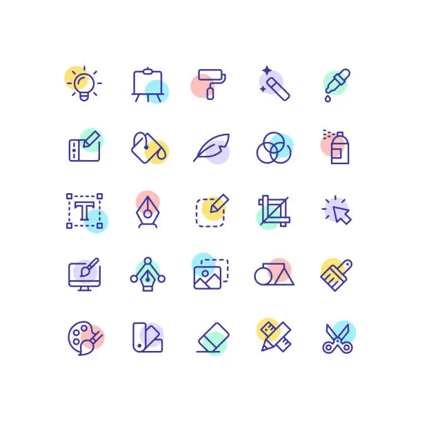 Vector illustration of Line Graphic Designer Color Icons