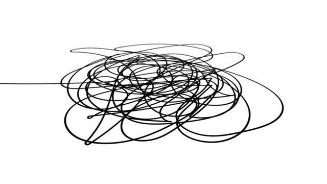 Hand drawn tangle scrawl sketch or black line spherical abstract scribble shape.