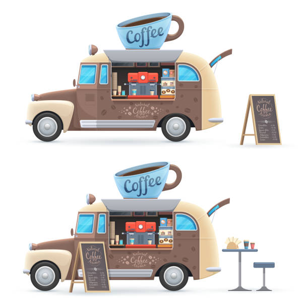 istock Coffee food truck isolated vector retro van car 1283424900