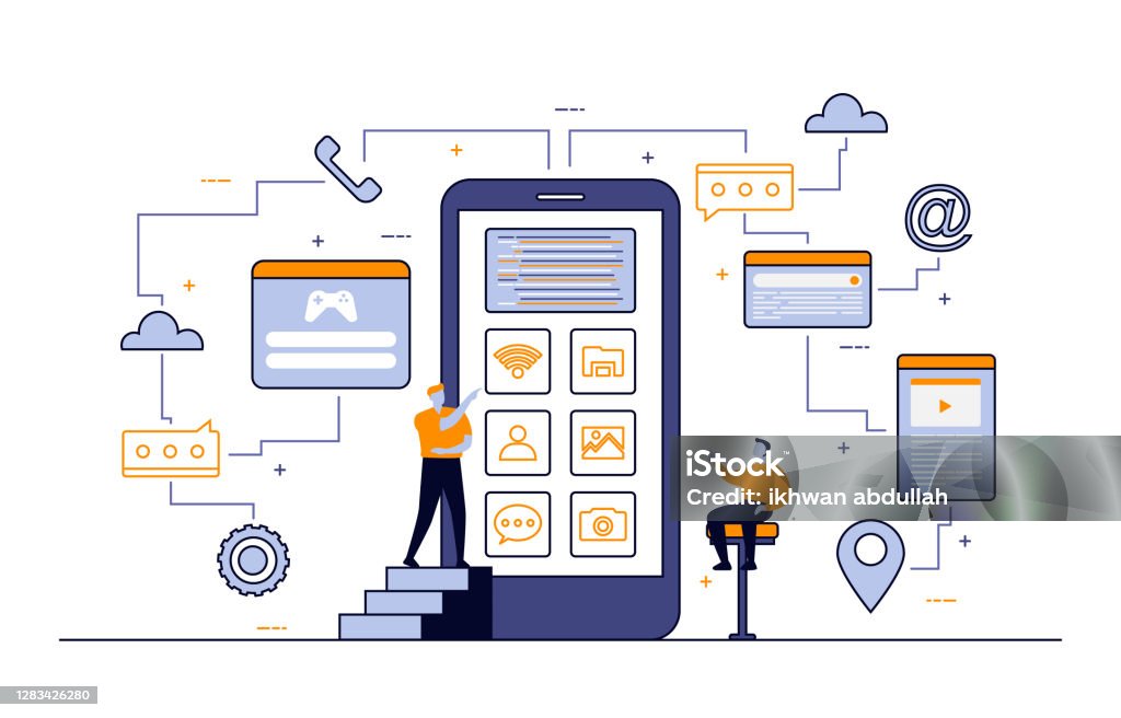 Programmer Thinking Mobile App Development Process Flat Design ...