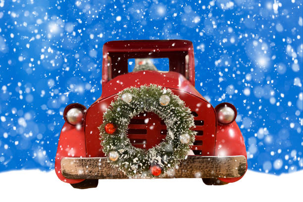 istock Christmas truck with wreath 1283428110