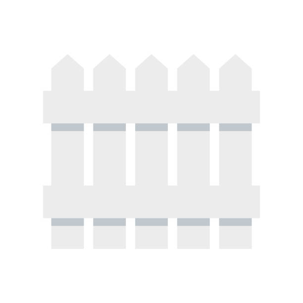 Picket Fence Icon on Transparent Background A flat design real estate icon on a transparent background (can be placed onto any colored background). File is built in the CMYK color space for optimal printing. Color swatches are global so it’s easy to change colors across the document. No transparencies, blends or gradients used. picket fence stock illustrations