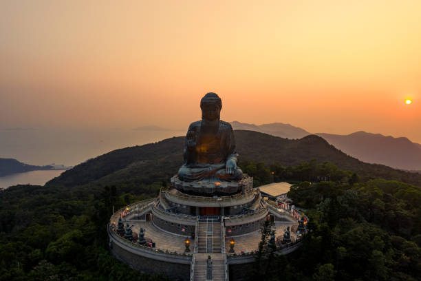 istock Drone view of The Big Buddha is lit in the evening 1283429672
