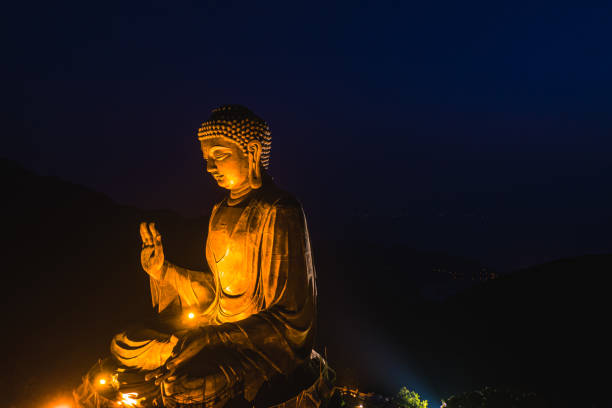 istock Drone view of The Big Buddha is lit in the evening 1283429689