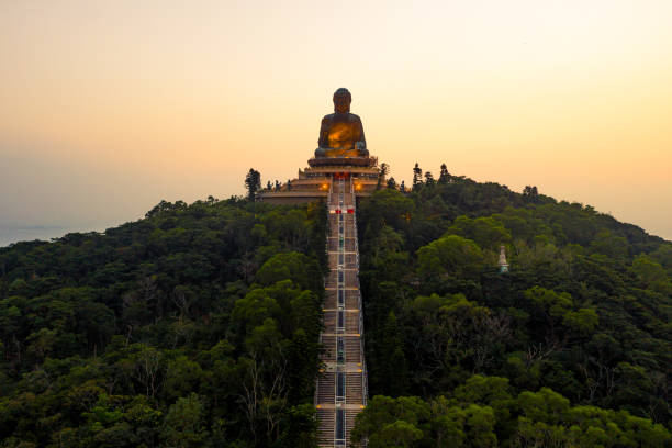 istock Drone view of The Big Buddha is lit in the evening 1283429729